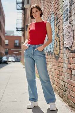 Vintage Y2K Rave City Red Textured Sleeveless Boatneck Tank Top